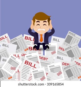 Businesspeople stressed and worried with a lot of bill 