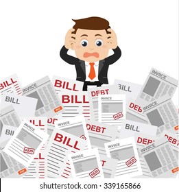 Businesspeople stressed and worried with a lot of bill 