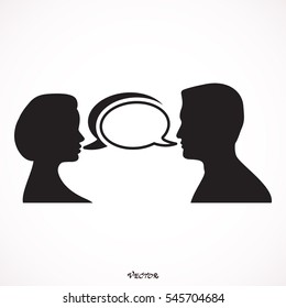 Businesspeople talking with bubble signs - vector icon