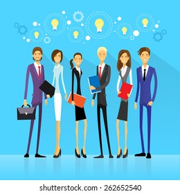 businesspeople team group idea concept light bulb flat design vector illustration