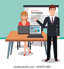businesspeople in training process  isolated icon design, vector illustration  graphic 