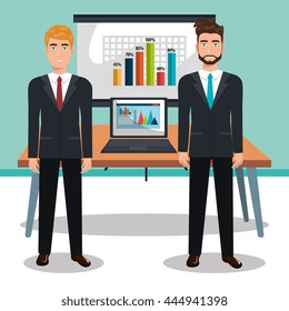 businesspeople in training process  isolated icon design, vector illustration  graphic 