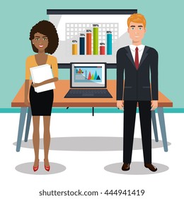 businesspeople in training process  isolated icon design, vector illustration  graphic 