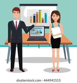 businesspeople in training process  isolated icon design, vector illustration  graphic 