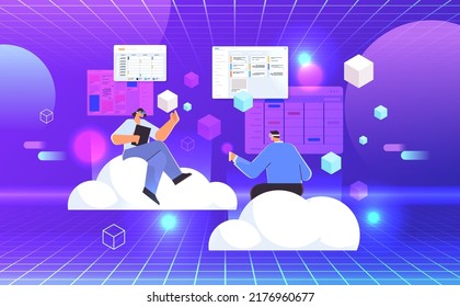 businesspeople in virtual reality glasses planning day scheduling appointment in calendar vr vision headset innovation metaverse