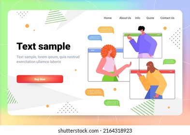 businesspeople in web browser windows discussing during virtual meeting online communication concept