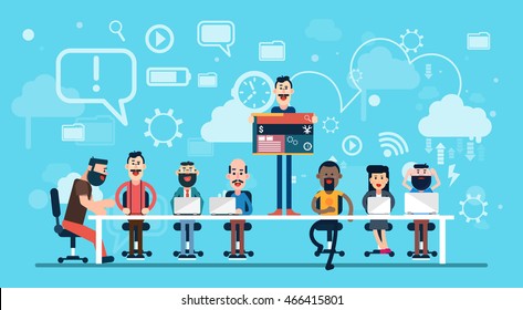 Businesspeople Web Designer Team Working Workplace Flat Vector Illustration
