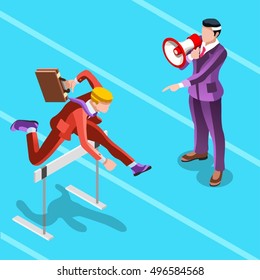 Businesspeople win career concept infographic vector design 3D character ambitious men. Man ambition isometric businesspeople man. Vector career businesspeople win. Isometric Business group management
