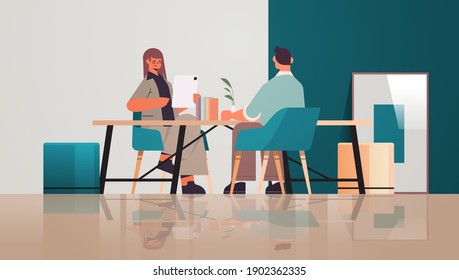 businesspeople working and communicationg in creative coworking center teamwork concept modern office interior horizontal full length vector illustration