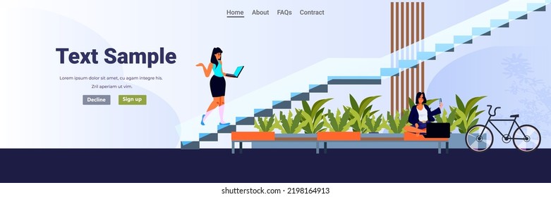 businesspeople working in eco office with green plants