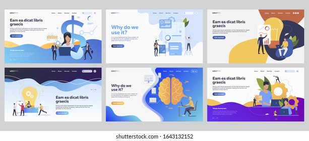 Businesspeople working on startup set. Managers analyzing diagrams, graphs, bulbs, brain. Flat vector illustrations. Business, project management concept for banner, website design or landing web page