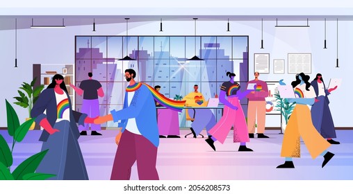 Businesspeople Working Together In Office Lgbt Rainbow Flags Gay Lesbian Transgender Love Concept