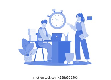 Businesspeople Working Under Deadline Illustration concept on white background