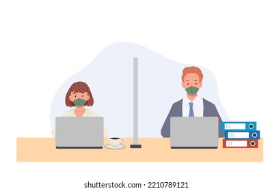 Businesspeople works through an acrylic board. New normal concept. social distance . vector illustration