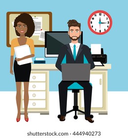 businesspeople in workspace isolated icon design, vector illustration  graphic 
