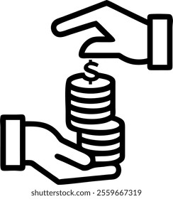 Businessperson building money tower concept as Close up of hands carefully stacking coins and bills to form a tall tower. Scene represents financial planning and wealth building. Camera slowly pans up