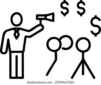 Businessperson conducting orchestra of coins concept as Wide shot of a businessperson in formal attire conducting an orchestra where the musicians are replaced by animated coins. Scene represents mast