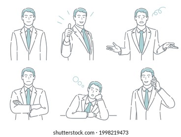 Businessperson With Different Poses Expressing A Variety Of Emotions. Easy To Use Simple, Flat Vector Illustration Set Isolated On A White Background. 