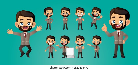 Businessperson with different poses. vector