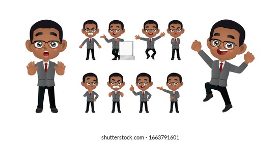 Empresario con diferentes poses.vectorial