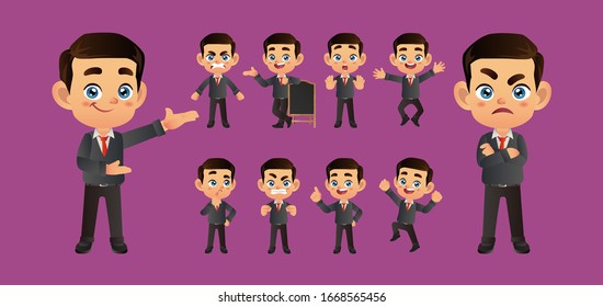 Geschäftsmann mit unterschiedlichen Posen.Vektorillustration