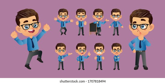 Empresario con diferentes poses. vectorial