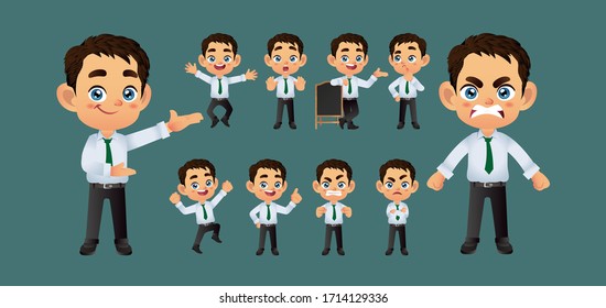 Geschäftsmann mit unterschiedlichen Posen. Vektorillustration