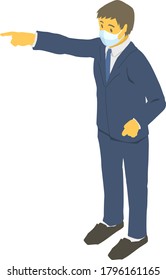 Businessperson with face mask, isometric vector illustration