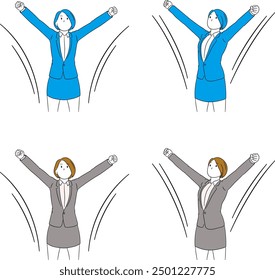 Businessperson (female) with her hands spread wide and fists clenched