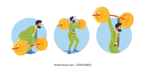 Businessperson Financial Milestones And Successes Isolated Round Icons or Avatars on White Background