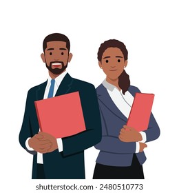 businessperson holding Folder files Document. Flat vector illustration isolated on white background