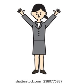Businessperson hooray pose Work Woman Full Body Smile Rejoice Illustration