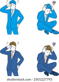 Businessperson (male) with hand on forehead and in trouble sitting down