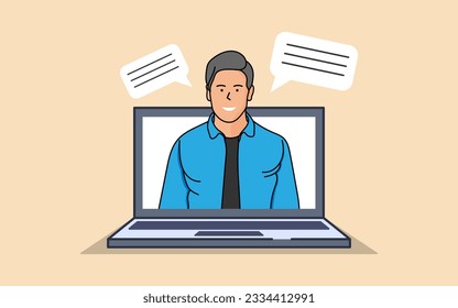 A businessperson, a man, holding a pointer and explaining online.