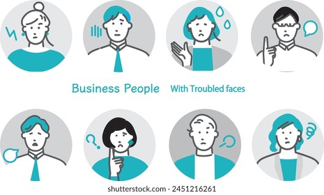 Businessperson men and women - new employees - negative - troubled face icon - simple vector illustration material