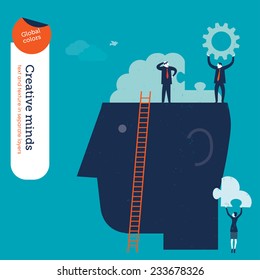 Businessperson on head with brain puzzle. Vector illustration Eps10 file. Global colors. Text and Texture in separate layers.