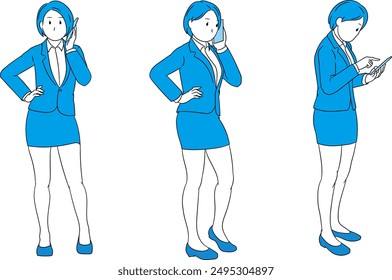 Businessperson on a mobile phone and operating it (female) illustration