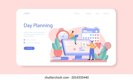 Businessperson personal assistant web banner or landing page. Professional help and support for manager. Worker day planning and paperwork and meetings assisting. Isolated flat vector illustration