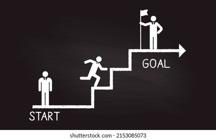 Businessperson reaching on a goal,hand drawing on blackboard,vector illustration