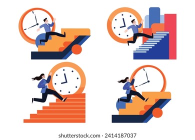 businessperson running up stair in flat style collection
