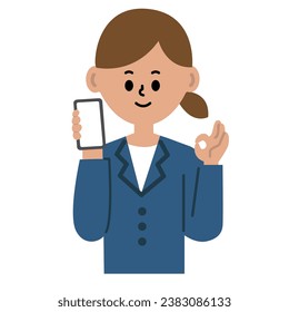 Businessperson Smartphone OK Suit Female Illustration Work