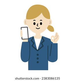 Businessperson Smartphone OK Suit Female Illustration Work