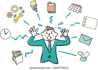 Businessperson in a suit, confused about managing schedules and tasks.	
