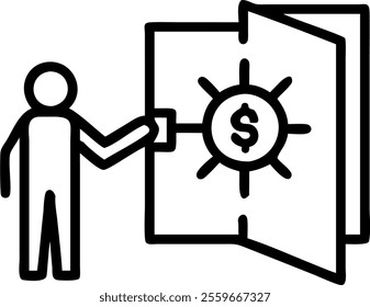 Businessperson unlocking giant safe concept as Wide shot of a businessperson successfully opening a massive bank vault door. Scene represents financial security and access to wealth. Camera slowly zoo