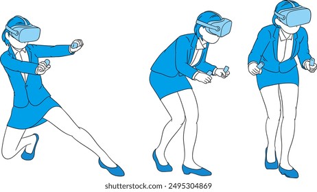 Businessperson wearing VR goggles and enjoying virtual reality (female) illustration