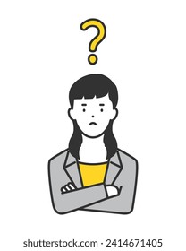 A businessperson woman thinking about a problem while folding her arms