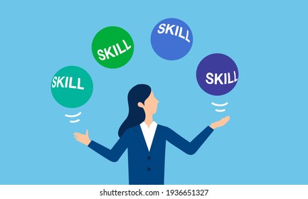 businessperson,juggling many skills image,vector illustration,blue background