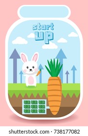 business-rabbit and carrot in start up business glass bottles with money in the earth.