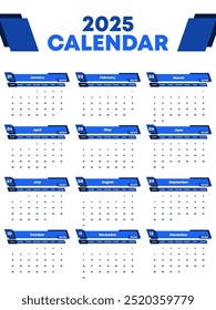 Business-ready 2025 calendar template with a structured design and highlighted weekdays