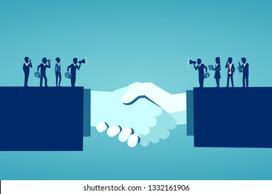 Businesss collaborations concept. Vector of businesspeople reaching an agreement after successful negotiations 